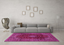 Machine Washable Medallion Pink Traditional Rug in a Living Room, wshtr2416pnk