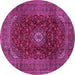 Round Machine Washable Medallion Pink Traditional Rug, wshtr2416pnk