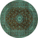 Round Medallion Turquoise Traditional Rug, tr2416turq