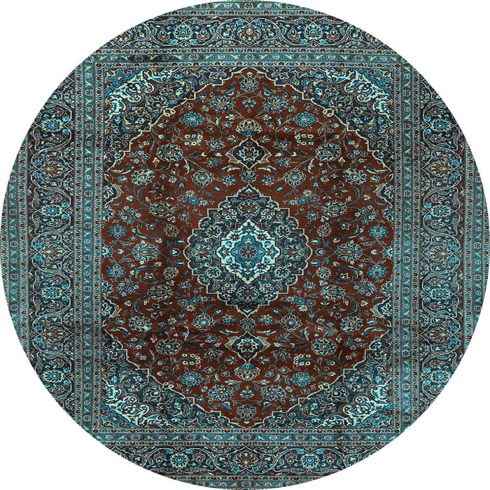 Round Machine Washable Medallion Light Blue Traditional Rug, wshtr2416lblu