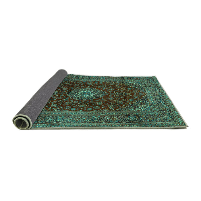 Sideview of Medallion Turquoise Traditional Rug, tr2416turq