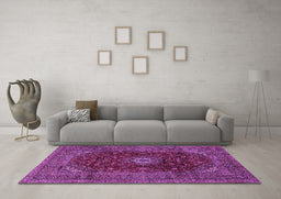 Machine Washable Medallion Purple Traditional Area Rugs in a Living Room, wshtr2416pur