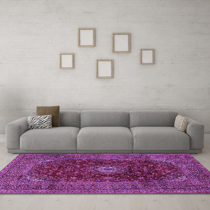 Machine Washable Medallion Purple Traditional Area Rugs in a Living Room, wshtr2416pur