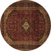 Round Machine Washable Persian Brown Traditional Rug, wshtr2417brn