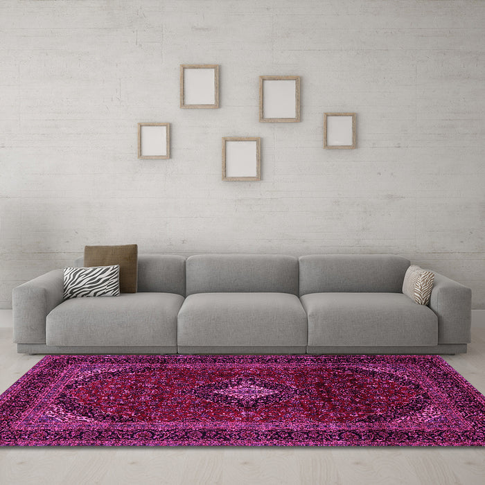 Machine Washable Persian Pink Traditional Rug in a Living Room, wshtr2417pnk