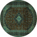 Round Machine Washable Persian Turquoise Traditional Area Rugs, wshtr2417turq