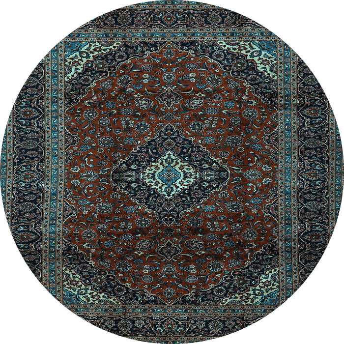 Round Machine Washable Persian Light Blue Traditional Rug, wshtr2417lblu