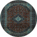 Round Machine Washable Persian Light Blue Traditional Rug, wshtr2417lblu