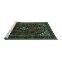 Sideview of Machine Washable Persian Turquoise Traditional Area Rugs, wshtr2417turq