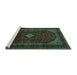 Sideview of Machine Washable Persian Turquoise Traditional Area Rugs, wshtr2417turq