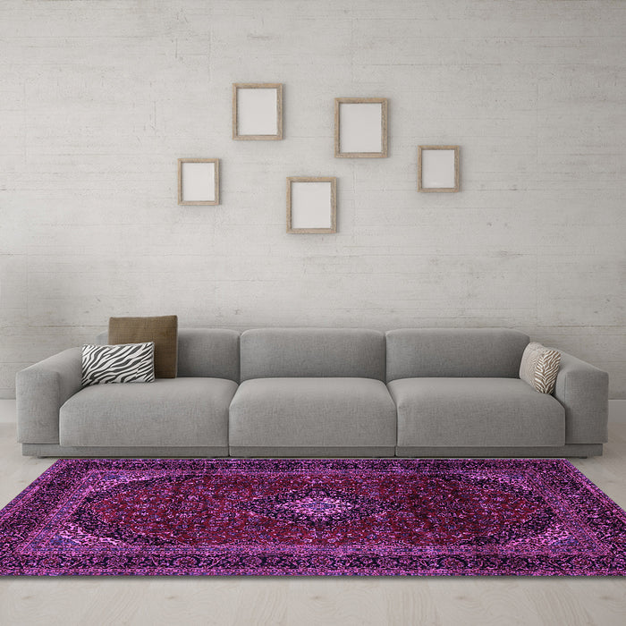 Machine Washable Persian Purple Traditional Area Rugs in a Living Room, wshtr2417pur