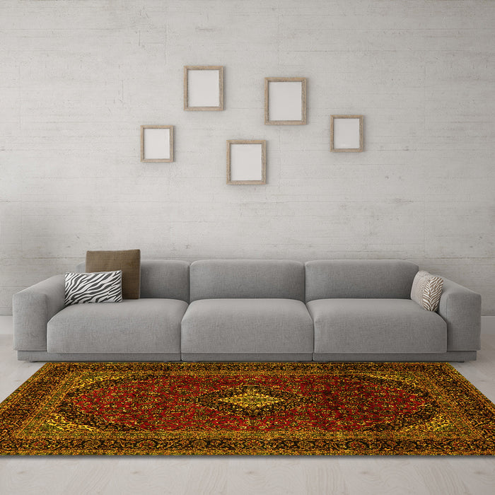 Machine Washable Persian Yellow Traditional Rug in a Living Room, wshtr2417yw