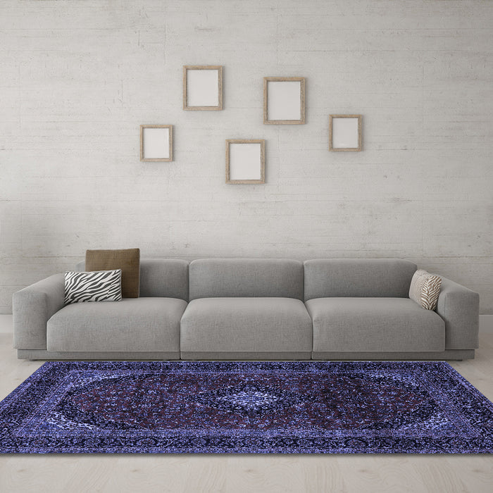 Machine Washable Persian Blue Traditional Rug in a Living Room, wshtr2417blu