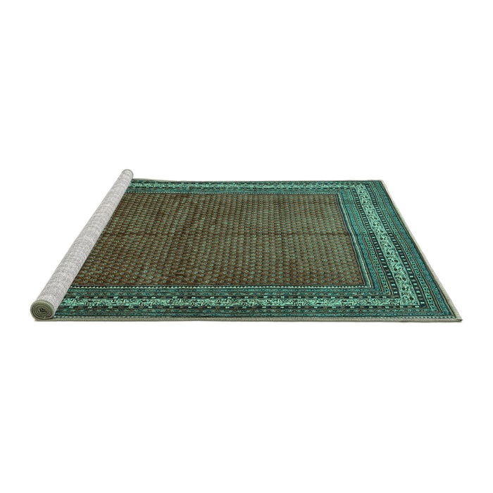Sideview of Machine Washable Persian Turquoise Traditional Area Rugs, wshtr2418turq