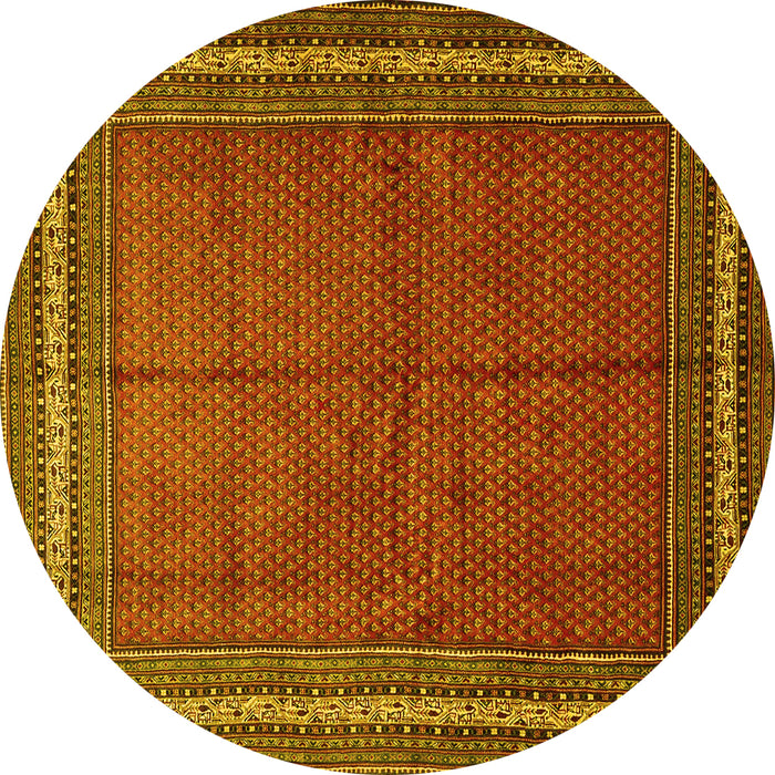 Round Persian Yellow Traditional Rug, tr2418yw
