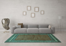 Machine Washable Persian Turquoise Traditional Area Rugs in a Living Room,, wshtr2418turq