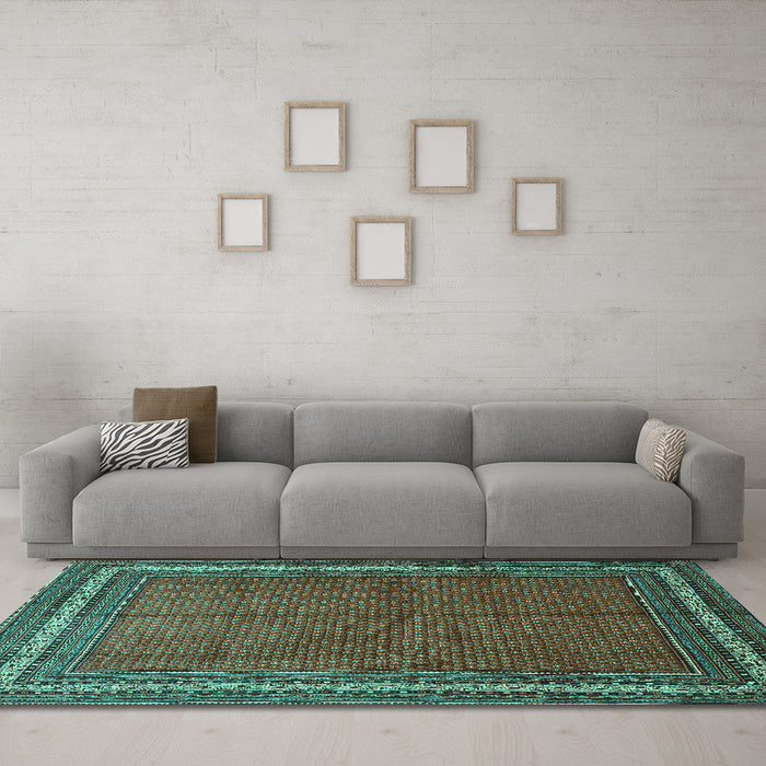 Machine Washable Persian Turquoise Traditional Area Rugs in a Living Room,, wshtr2418turq