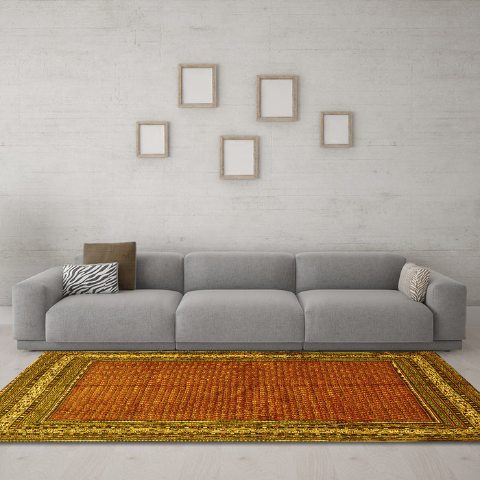 Machine Washable Persian Yellow Traditional Rug in a Living Room, wshtr2418yw