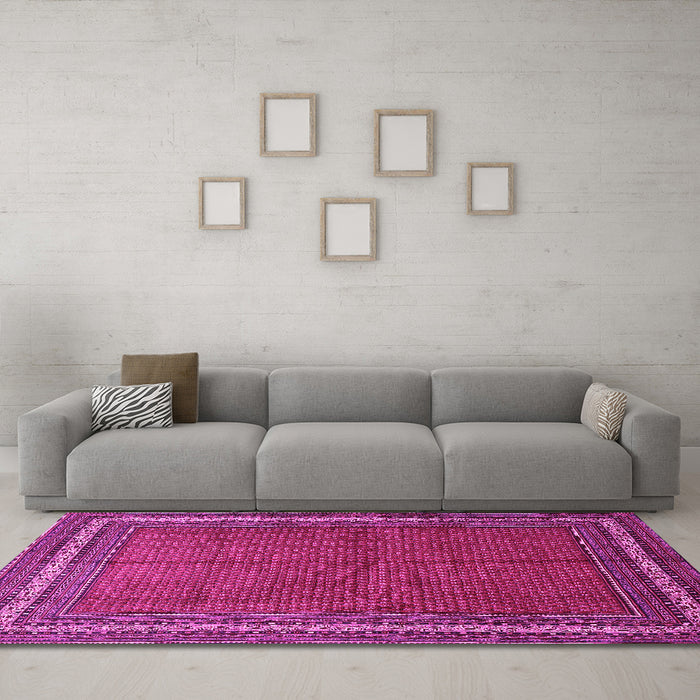 Machine Washable Persian Pink Traditional Rug in a Living Room, wshtr2418pnk