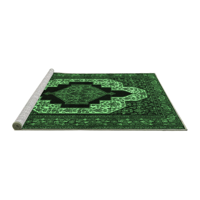 Sideview of Machine Washable Persian Emerald Green Traditional Area Rugs, wshtr2419emgrn