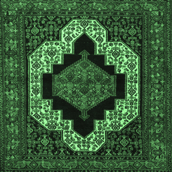 Square Machine Washable Persian Emerald Green Traditional Area Rugs, wshtr2419emgrn