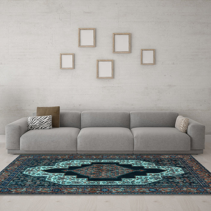 Machine Washable Persian Light Blue Traditional Rug in a Living Room, wshtr2419lblu