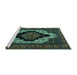 Sideview of Machine Washable Persian Turquoise Traditional Area Rugs, wshtr2419turq