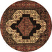 Round Machine Washable Persian Brown Traditional Rug, wshtr2419brn