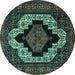 Round Machine Washable Persian Turquoise Traditional Area Rugs, wshtr2419turq