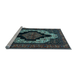 Sideview of Machine Washable Persian Light Blue Traditional Rug, wshtr2419lblu