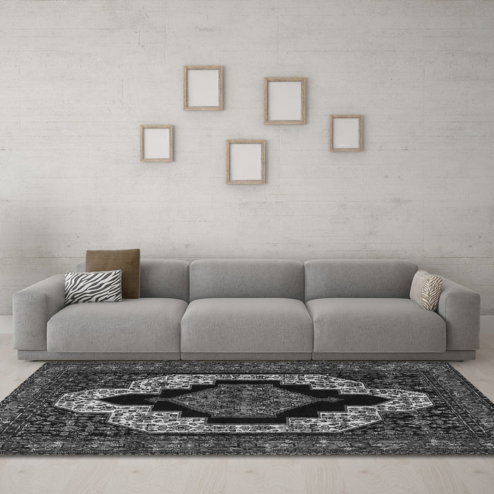 Machine Washable Persian Gray Traditional Rug in a Living Room,, wshtr2419gry
