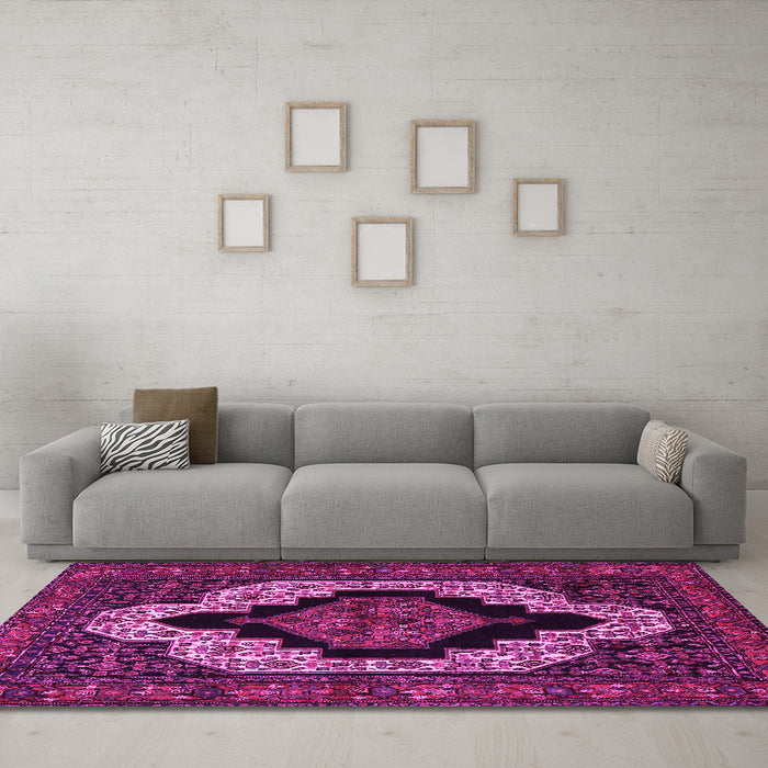 Machine Washable Persian Pink Traditional Rug in a Living Room, wshtr2419pnk