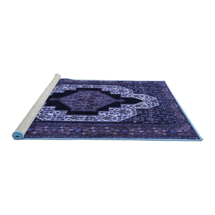 Sideview of Machine Washable Persian Blue Traditional Rug, wshtr2419blu