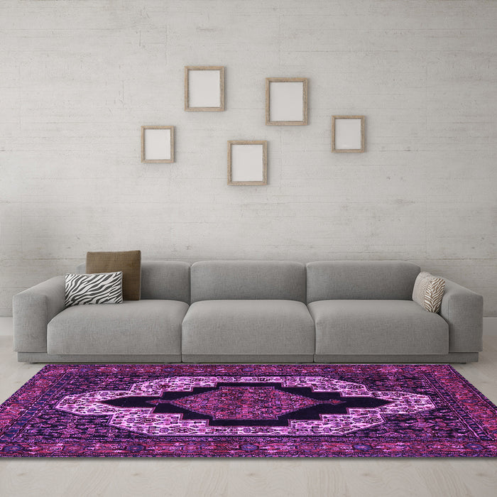 Machine Washable Persian Purple Traditional Area Rugs in a Living Room, wshtr2419pur