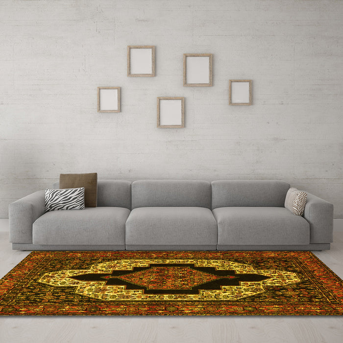Machine Washable Persian Yellow Traditional Rug in a Living Room, wshtr2419yw