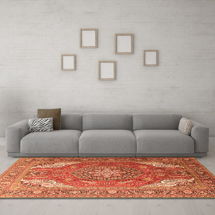Machine Washable Persian Orange Traditional Area Rugs in a Living Room, wshtr241org