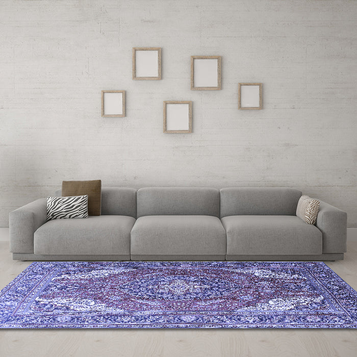 Machine Washable Persian Blue Traditional Rug in a Living Room, wshtr241blu