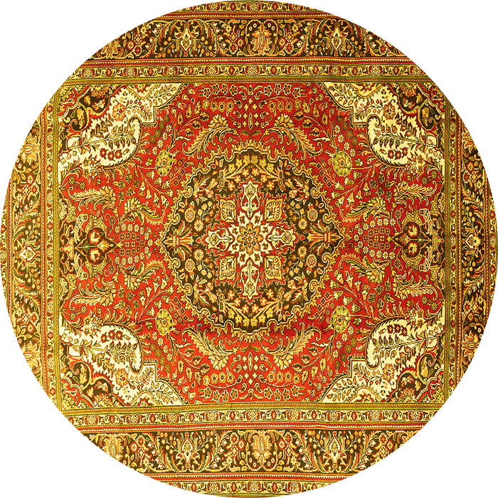 Round Machine Washable Persian Yellow Traditional Rug, wshtr241yw