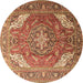 Round Machine Washable Persian Brown Traditional Rug, wshtr241brn