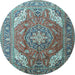 Round Machine Washable Persian Light Blue Traditional Rug, wshtr241lblu