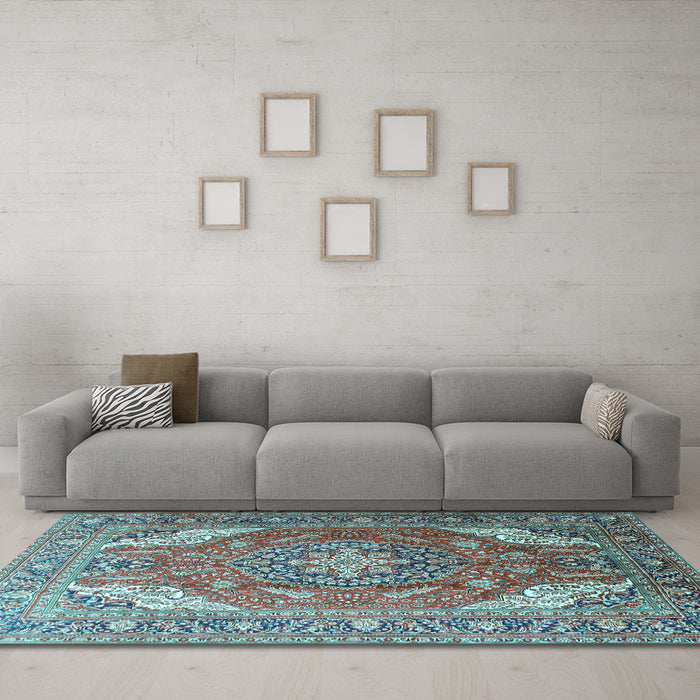 Machine Washable Persian Light Blue Traditional Rug in a Living Room, wshtr241lblu