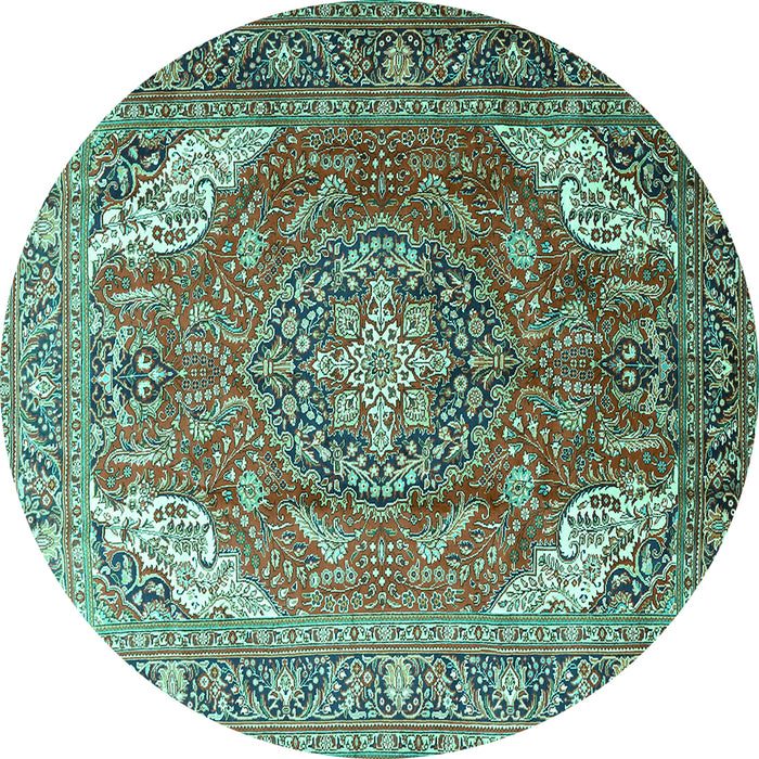 Round Machine Washable Persian Turquoise Traditional Area Rugs, wshtr241turq