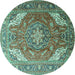 Round Machine Washable Persian Turquoise Traditional Area Rugs, wshtr241turq