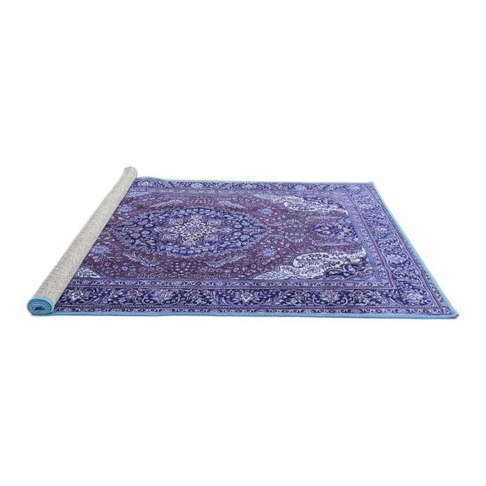 Sideview of Machine Washable Persian Blue Traditional Rug, wshtr241blu
