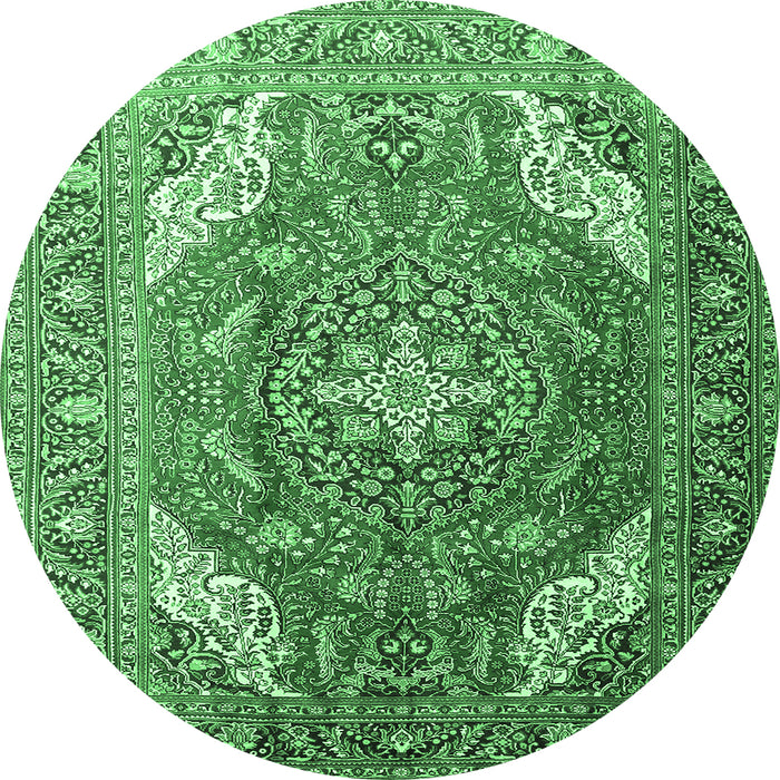 Round Machine Washable Persian Emerald Green Traditional Area Rugs, wshtr241emgrn