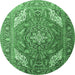 Round Machine Washable Persian Emerald Green Traditional Area Rugs, wshtr241emgrn