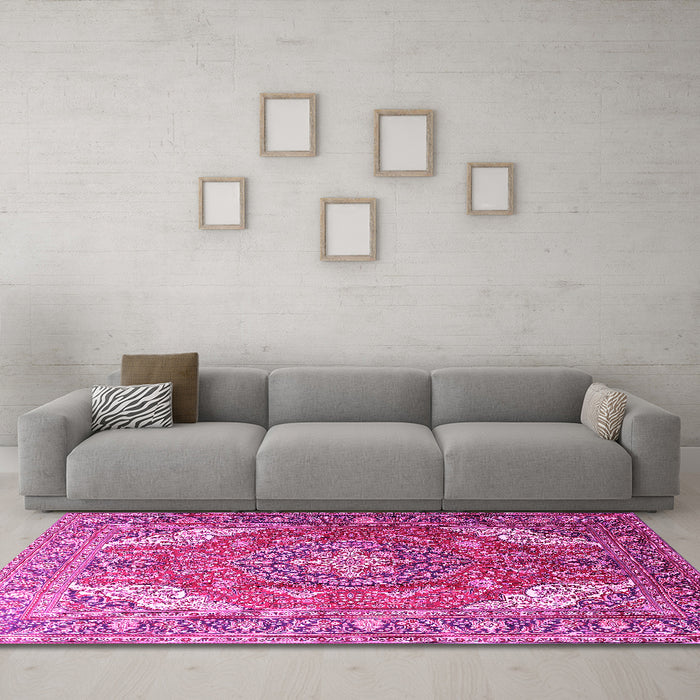 Machine Washable Persian Pink Traditional Rug in a Living Room, wshtr241pnk