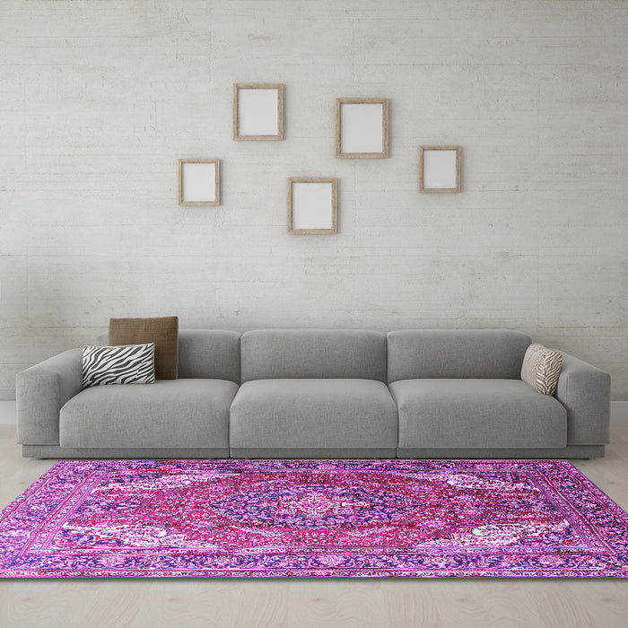 Machine Washable Persian Purple Traditional Area Rugs in a Living Room, wshtr241pur