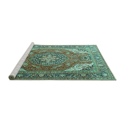 Sideview of Machine Washable Persian Turquoise Traditional Area Rugs, wshtr241turq