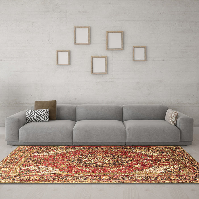 Machine Washable Persian Brown Traditional Rug in a Living Room,, wshtr241brn